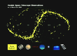 A still from the animation showing the whole spectrum of interstellar items that the Hubble images.