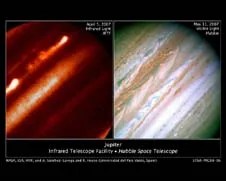 Views of the Jupiter storms from the NASA Infrared Telescope Facility and the Hubble Space Telescope