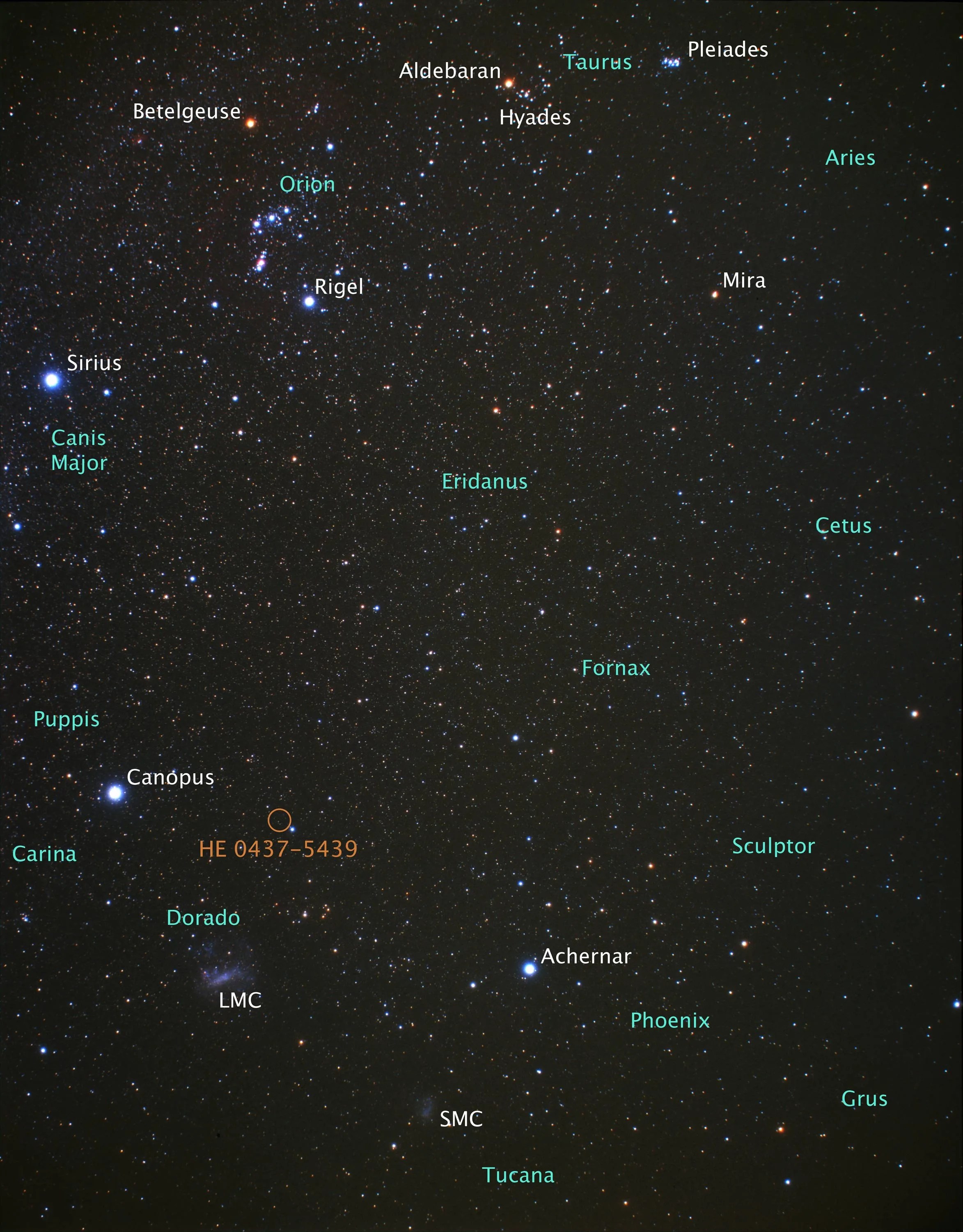 Location of Hypervelocity Star HE 0437-5439
