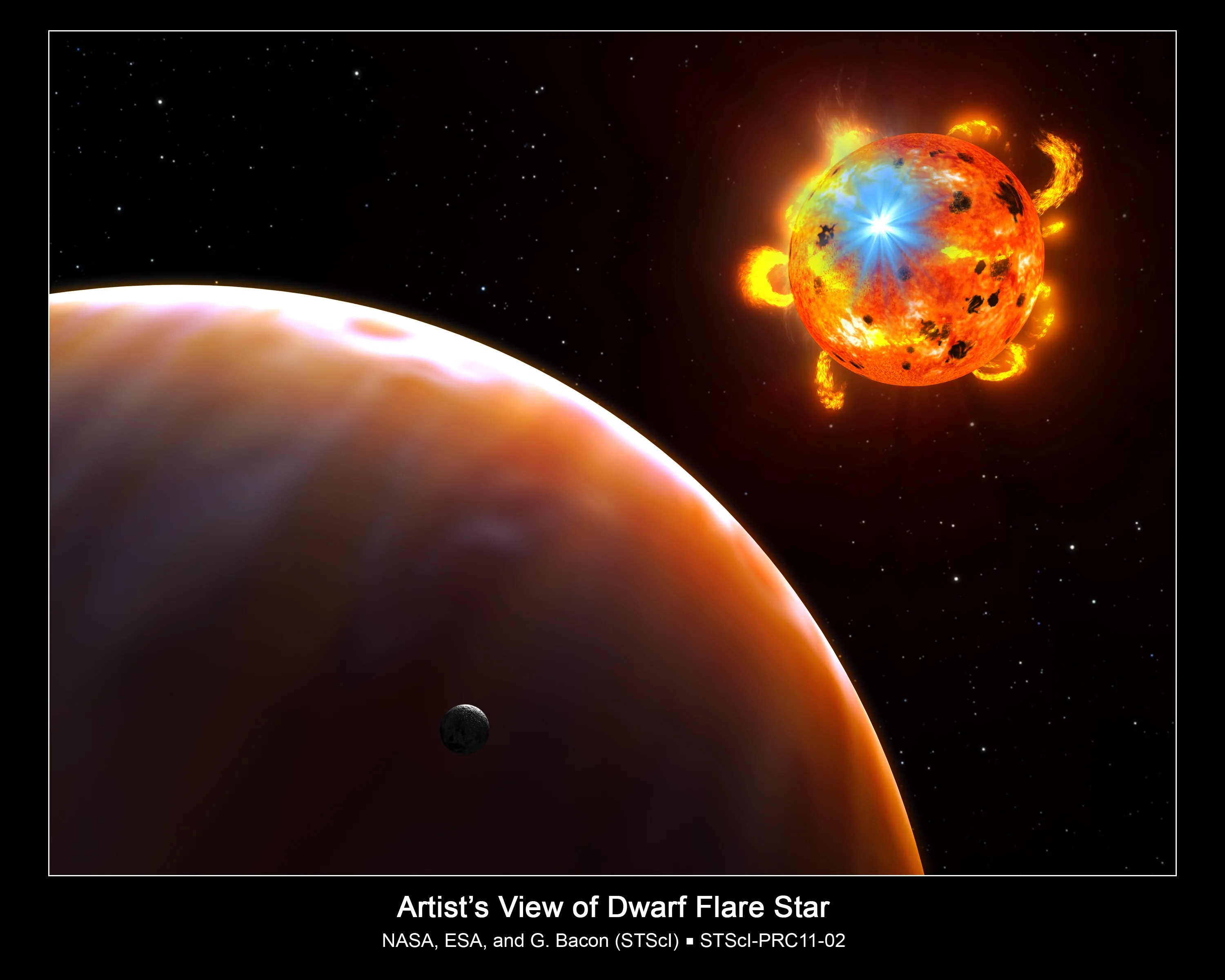 artists' concept of a red dwarf emitting powerful flares
