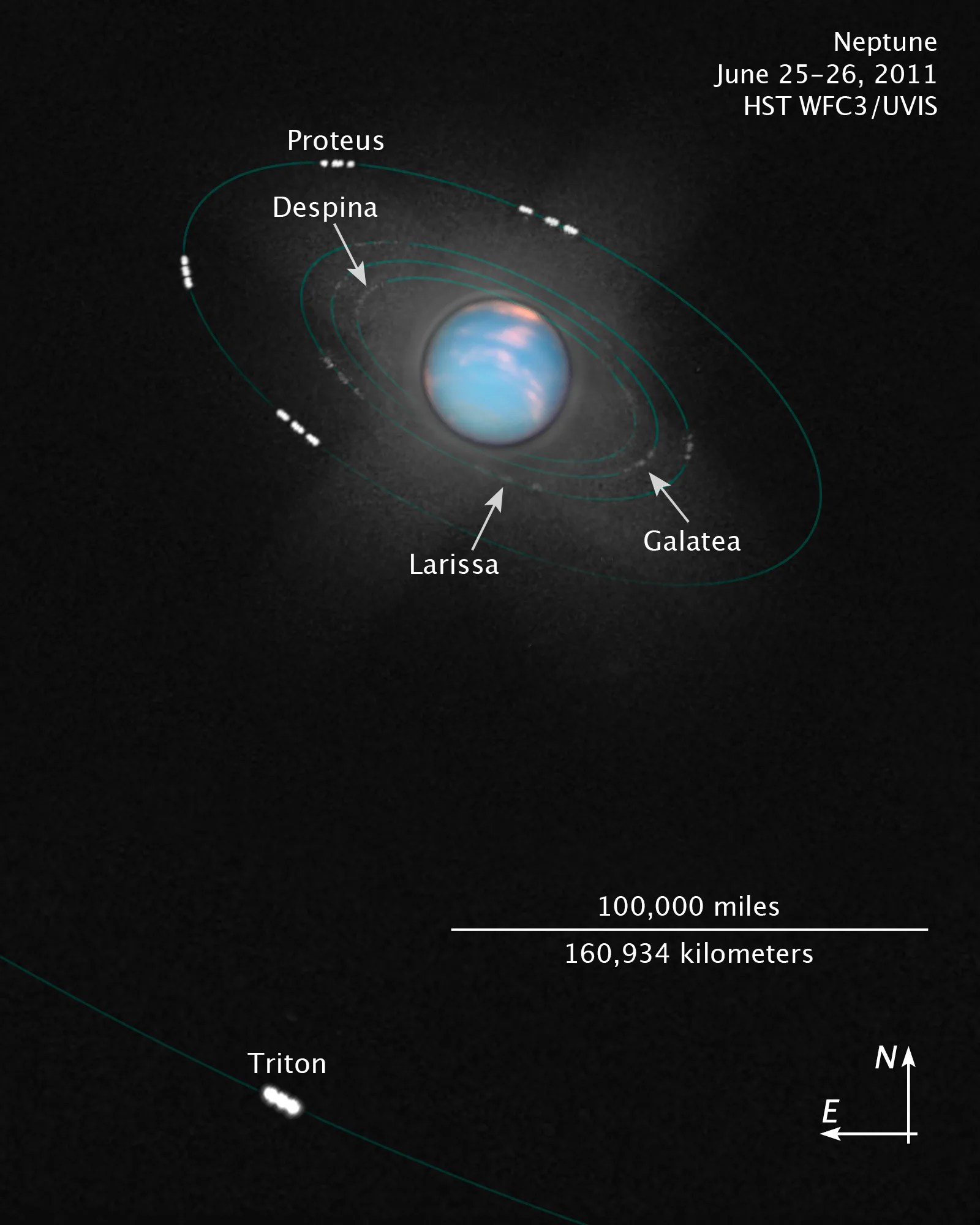composite image of Neptune and moons