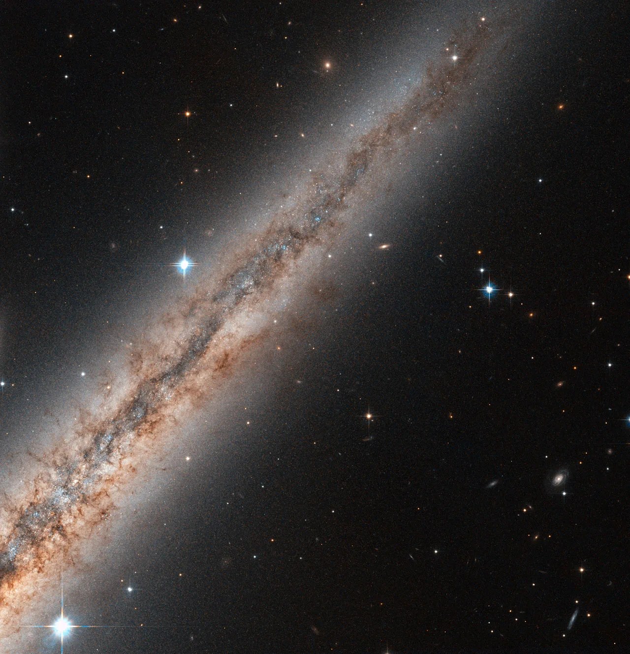 closeup of ngc 891 showing dark filaments escaping the galactic halo