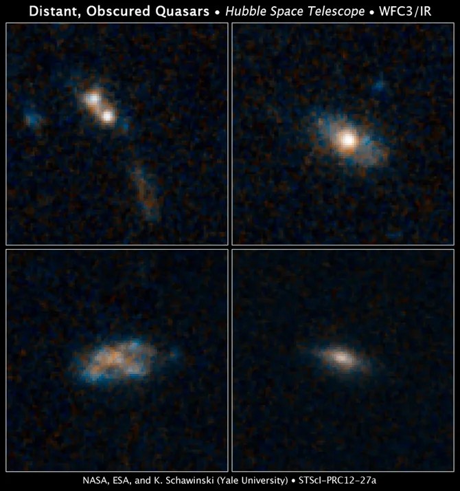These four galaxies have so much dust surrounding them, their quasars cannot be seen.