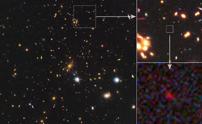 With the combined power of NASA's Spitzer and Hubble space telescopes, as well as a cosmic magnification effect, astronomers have spotted what could be the most distant galaxy ever seen.