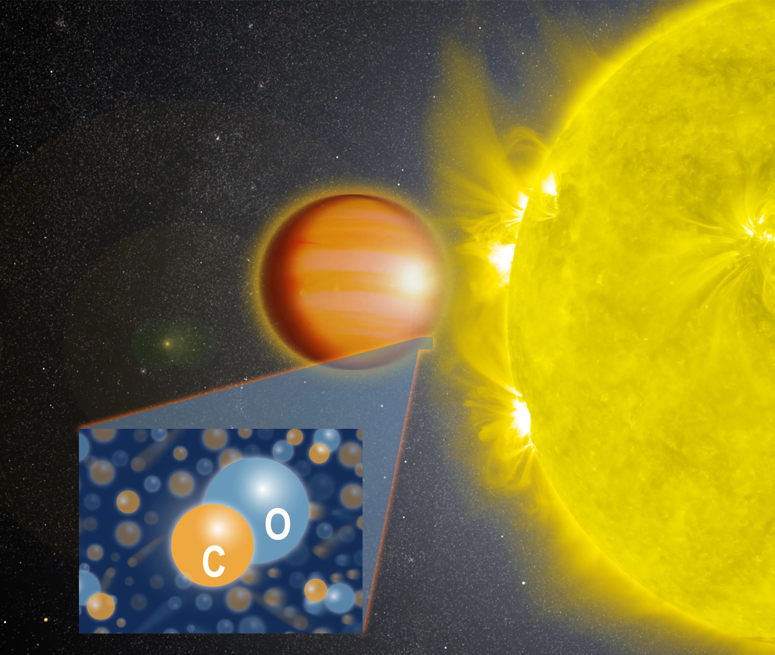artists rendering of star and planet with inset