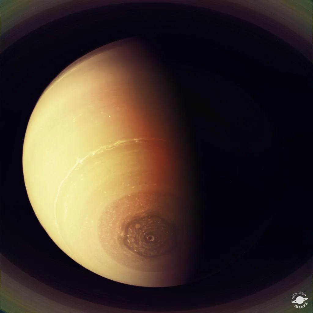 Saturn’s Polar Storm by Roseann Arabia