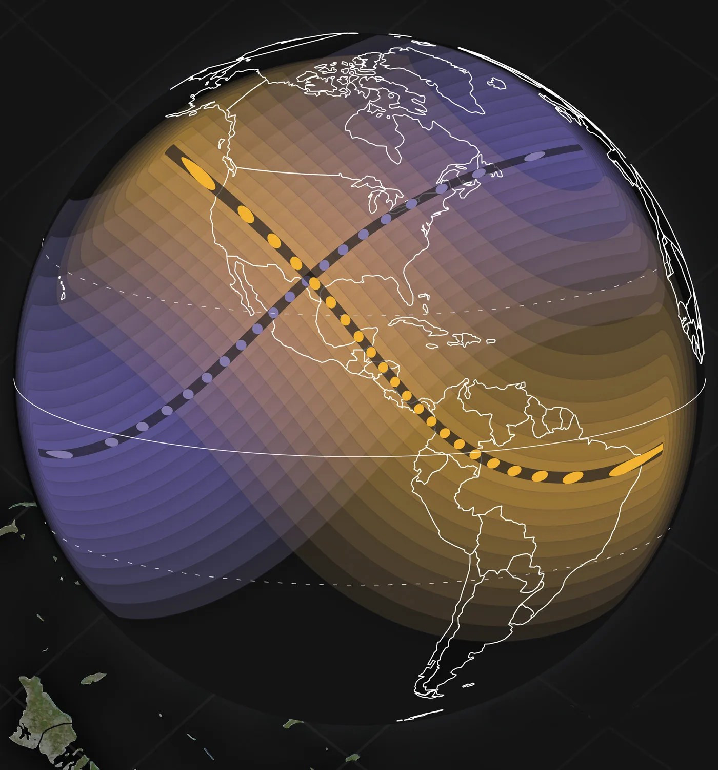 Global path of 2023 and 2024 eclipses