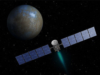 Artist's concept of the Dawn spacecraft at the dwarf planet Ceres