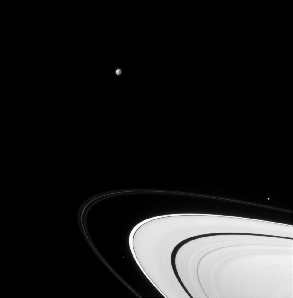 Saturn's rings with Atlas, Mimas and Pandora