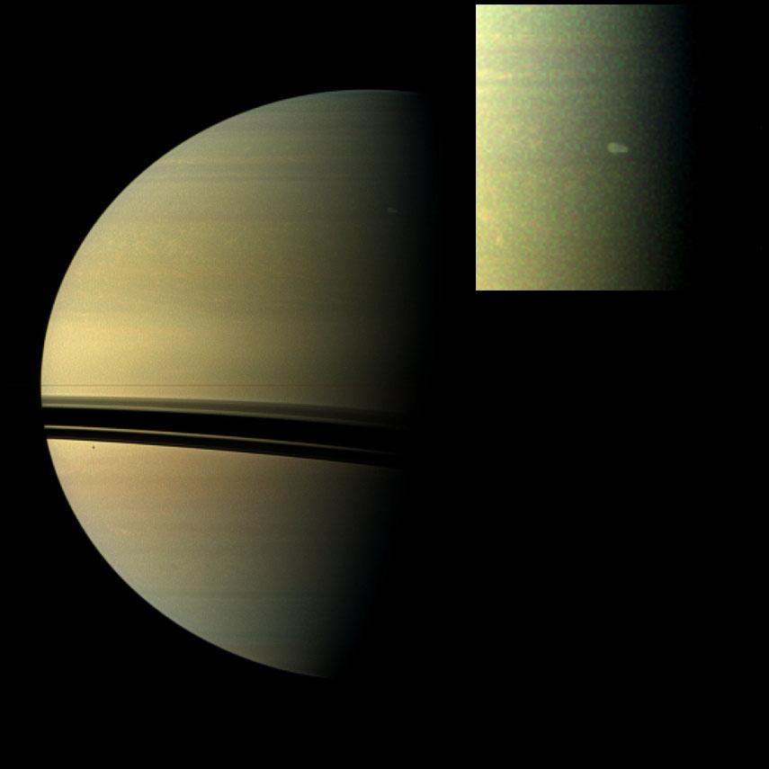 The largest storm to ravage Saturn in decades started as a small spot seen in this image of Saturn.