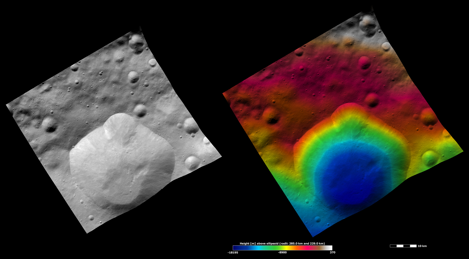 Lepida Crater, Apparent Brightness and Topography Images