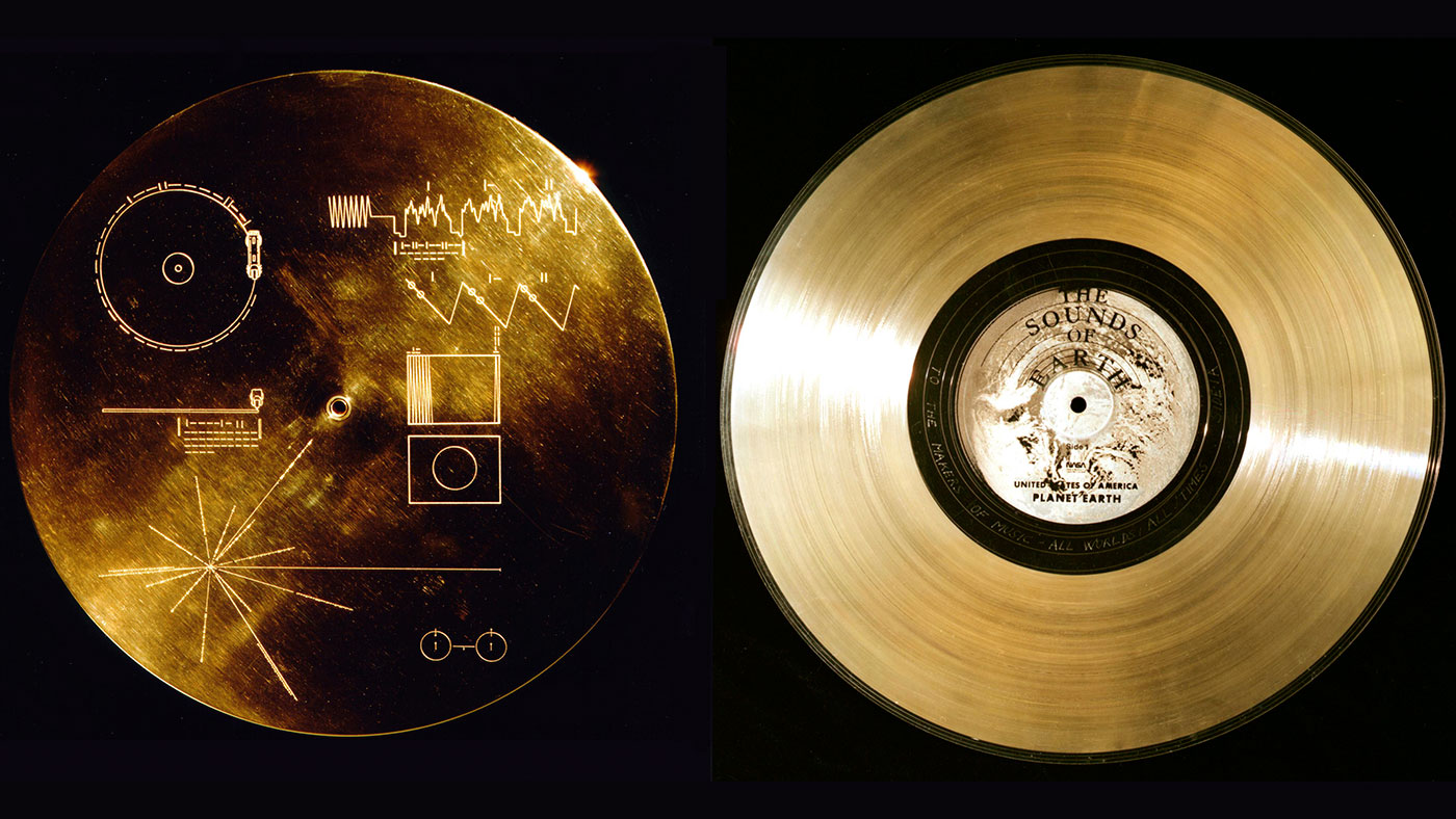 Esta imagen destaca la carga especial a bordo de la nave espacial Voyager de la NASA: el Disco de Oro.
