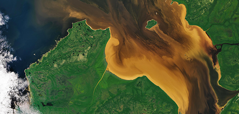 Satellite data of earth land, water and smoke