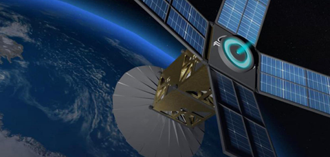 Artist concept of satellite in orbit above the Earth